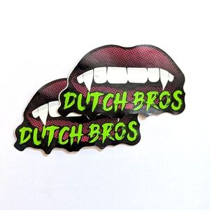 Dutch Bros Vampire Lips Stickers with Green Text
